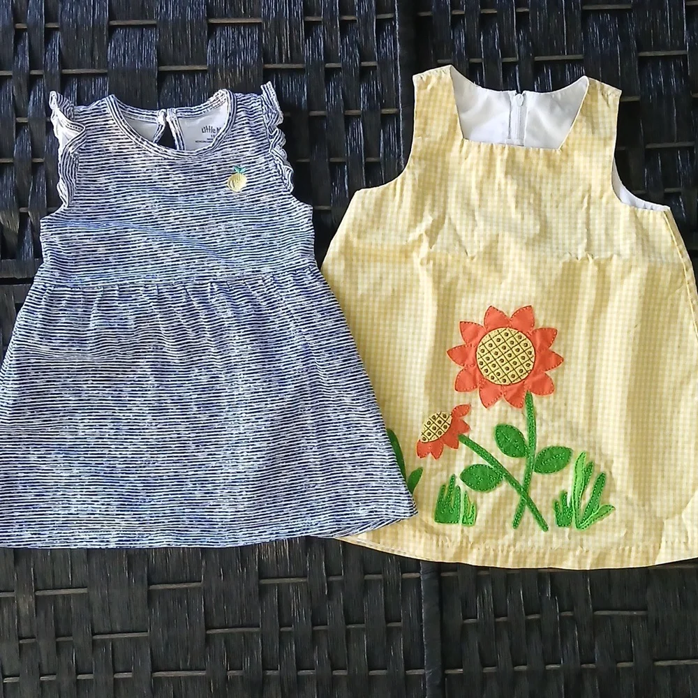 Sophie Rose Yellow Gingham Little Me Blue/White Girls Sun Dresses SZ 18 Mo